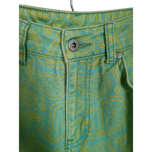 The Ragged Priest Straight Leg Denim Green & Yellow Paisley Size 26 - Picture 5 of 9